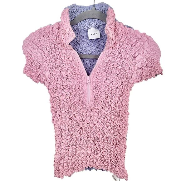 KkCo Split Popcorn Polo Shirt New Size XS Baby Tee Y2K - Picture 1 of 9